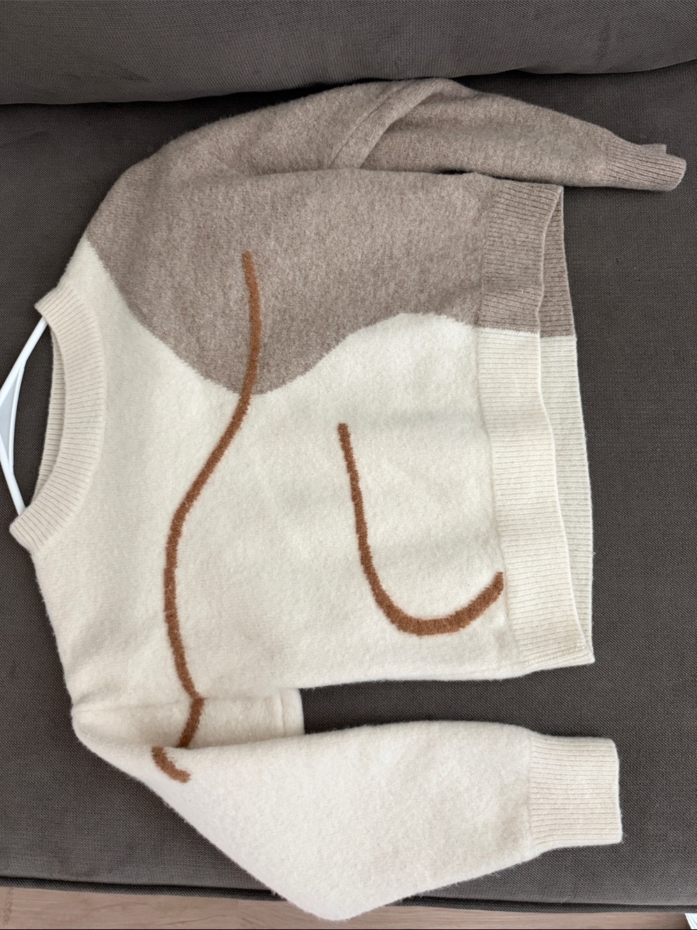 Petite Studio Cream and Brown Abstract Crewneck Sweater